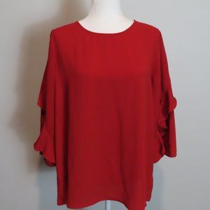 Alfani Red Blood Orange Flared Long Sleeve Business Casual Classy Blouse Size M